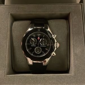 Black Rubber Michele Watch with Silver Bezel